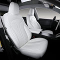 OURPLOT Custom Fit Seat Covers for 2025 2026 Tesla Model Y Juniper (5-Seater), Waterproof Breathable Nappa Leather, OEM Factory Style Full Set Car Seat Protectors Airbag Compatible - White