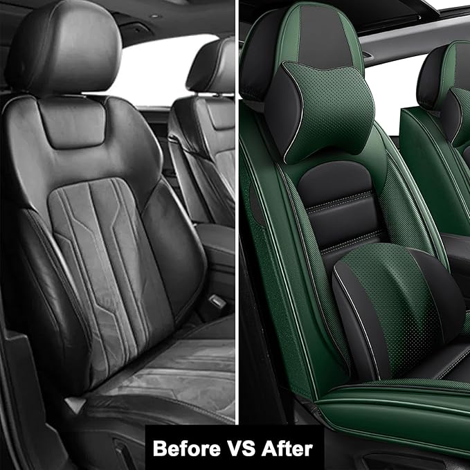 AREKA 2 Car Seat Covers for Subaru Crosstrek 2016-2026 Breathable Leather,Waterproof Car Seat Protectors with Comfort Headrest Pillows,Automotive Vehicle Cushion with Storage Pockets (Luxury,Green)