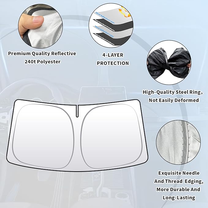 Thickened 2-Layer Front Windshield Sun Shade Compatible for Toyota Tundra XK80 2022-2026, Foldable Custom Fit Sunshade Blocks 99% Heat, Keeps Car Interior Cool (for Tundra XK80 2022-2026)