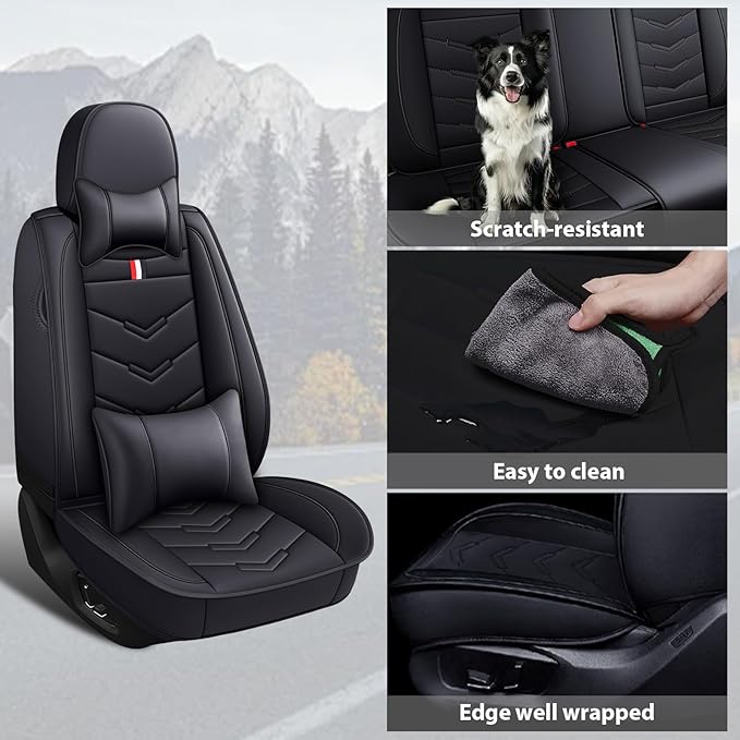 MVRVMV Leather Car Seat Covers for Ford Maverick 2022-2026, Wear-Resistant & Anti-Slip Seat Cover with 2* Neck Pillow and 2* Lumbar Support (2 Seat Luxury, Black)