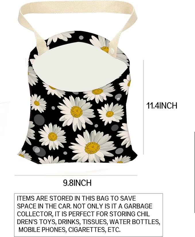 ANKVRP Car Garbage Can, Hanging Car Trash Can Bag for Back Seat Organizer, White Daisy