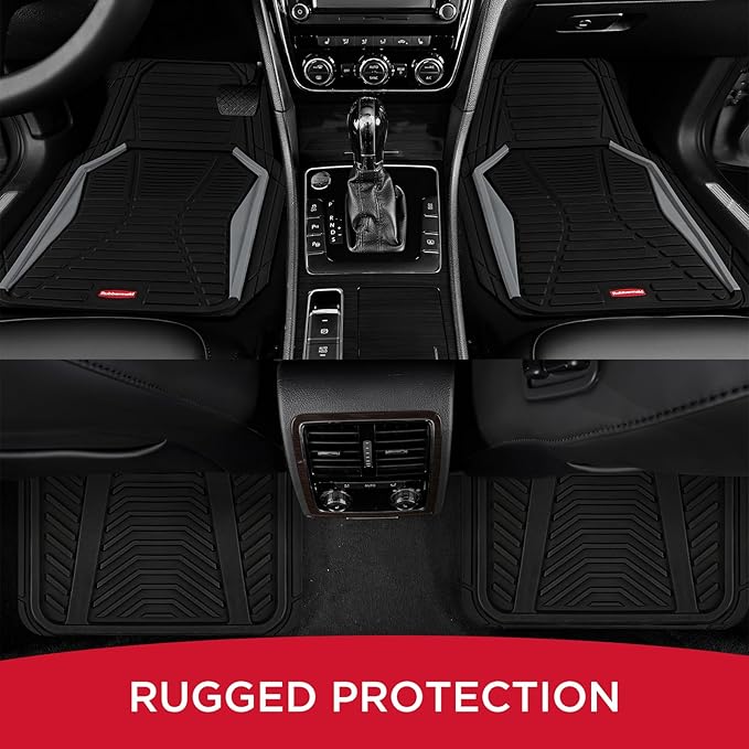 Rubbermaid Car Mat Full Set All-Weather Heavy-Duty 4 Pieces– Trim-to-Fit Universal Car Mats Full Set – Waterproof Rubber Floor Liners for Most Trucks, SUVs, Vans, and Sedans-Gray