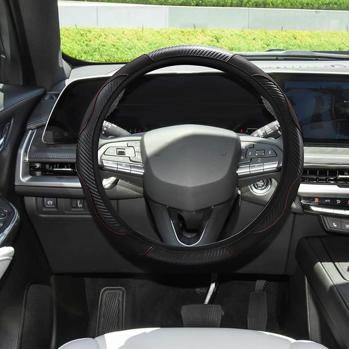 Car Steering Wheel Cover, 15 Inch Microfiber PU Leather Car Steering Wheel Cover, Breathable Anti-Slip Steering Wheels Accessories for Men Women, Car Interior Accessories for Most Cars