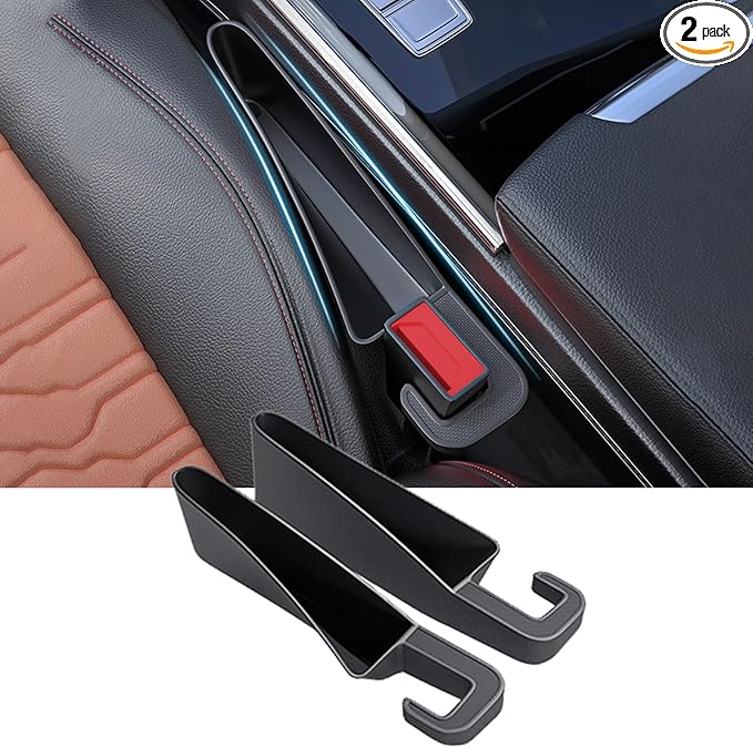 Edotim 2025 Upgrade Short Car Seat Gap Filler, Seat Gap Organizer with Phone Holder, Car Seat Accessories, Car Organizer Fit Sedan SUV Truck-2PCS Black