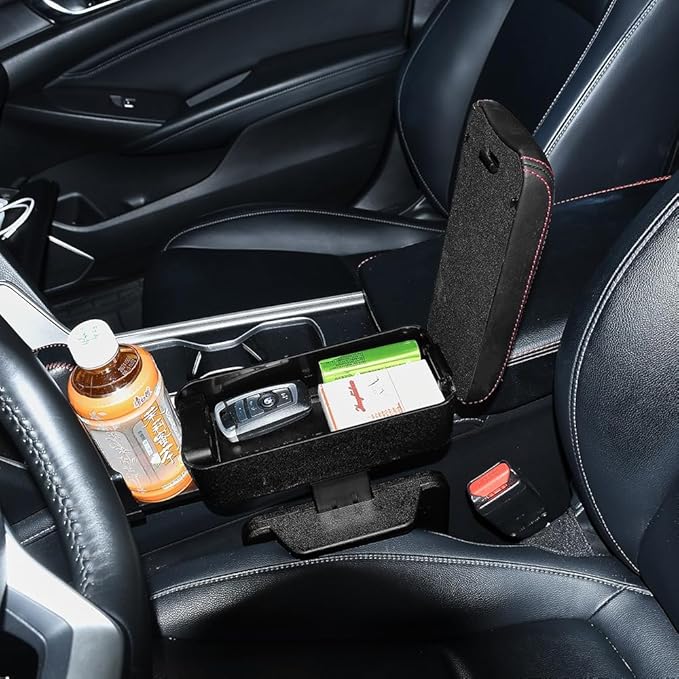 Automotive Armrests, Car Seat Gap Filler Organizer, Car Middle Center Console Arm Rest Cushion Extender with Cup Holder, Forearm Wrist Support Pad Adjustable Lift Elbow Tray (Black red line)
