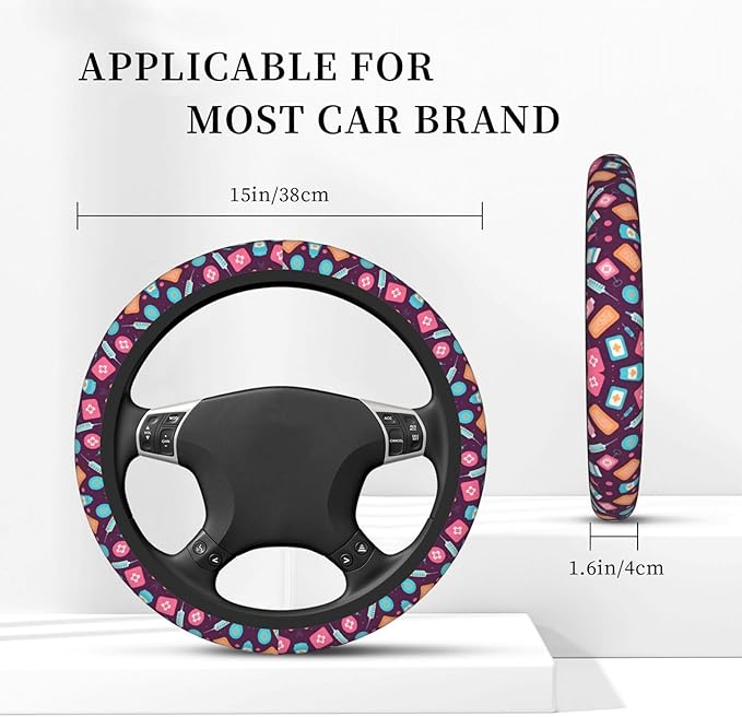 Medical Nursing Neoprene Steering Wheel Covers Women Men Car Accessories, Universal 15 Inch Fit Auto, Suvs, Truck