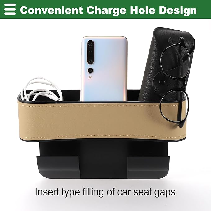 Motoforti Universal Car Seat Gap Filler Organizer with Cup Holder Front Seat Gap Filler Car Seat Gap Organizer Car Storage Accessories, Leather, Beige