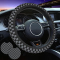 Checkered Steering Wheel Cover Gray - Checkered Black Gray Steering Wheel Cover Anti-Slip Breathable Universal 15 Inch Car with 2 Pcs Car Coasters Suitable Men Women