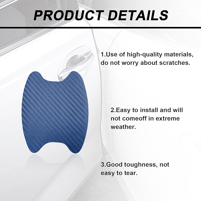Kewucn 4PCS Car Door Handle Sticker, Carbon Fiber Auto Door Side Handle Protective Films, Anti-Scratch Vehicle Door Cup Protector, Universal Exterior Accessories for Most Cars (Blue)
