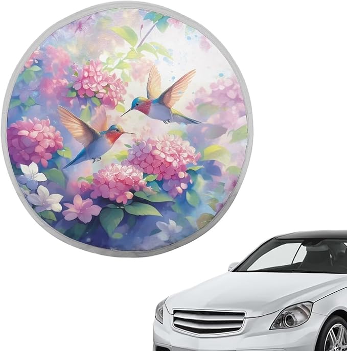 Dustproof Steering Wheel Sun Shade Steering Wheel UV Reflector Shade Cover Vehicle Accessories Universal Fit Car SUV Truck Van, Hummingbird Hydrangea Flower Pattern