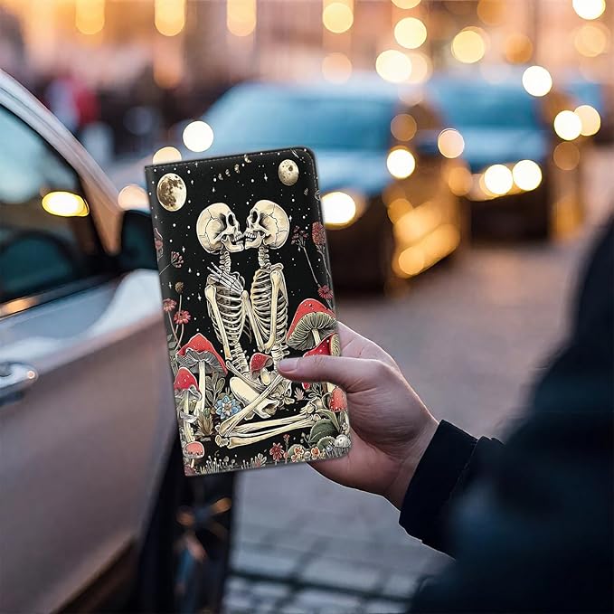 Car Registration and Insurance Card Holder for Women Men, Waterproof PU Leather Glove Box Car Organizer with Magnetic Shut, Vehicle Document Holder for Driver License,Cards, Flower with Skeleton