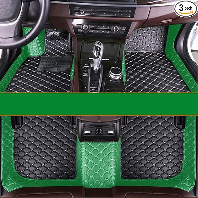 KaiLaiCarCustom Automotive Car Floor Mats for 99.99% Sedan SUV Sports Car Men Women Protection Full Coverage Pads Anti-Slip Leather Floor Lining… (Green+Black Beige)
