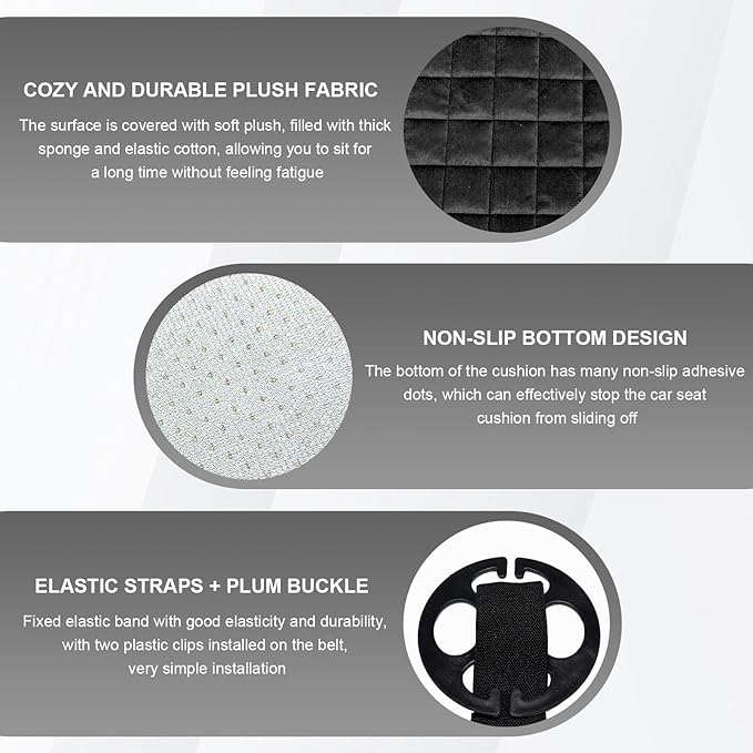 Car Seat Cushion, Soft Plush Auto Seat Cover with Non-Slip Silicone Bottom & Storage Pocket, Universal Breathable Vehicle Seat Cushion Pad for Car Truck SUV, Black