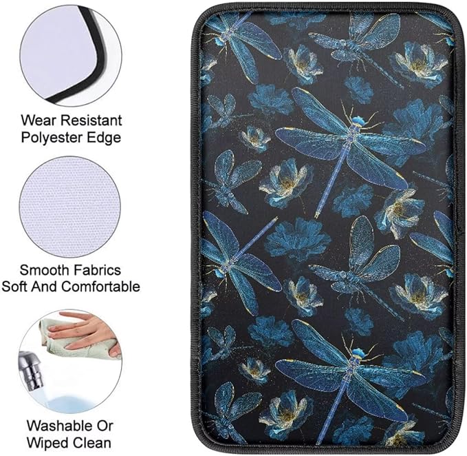 Dragonfly Flower Print Auto Armrest Box Cover Universal Decorative Car Center Console Armrest Cushion Cover for Sedan SUV Truck