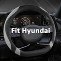 West Llama Flat Bottom Car Steering Wheel Cover for Hyundai,D Shaped Steering Wheel Cover for Tucson,Sonata,Elantra,Santa Fe,Genesis,Sonata Hybrid,Azera,Venue,Kona (Black+Gray-Standard Size)
