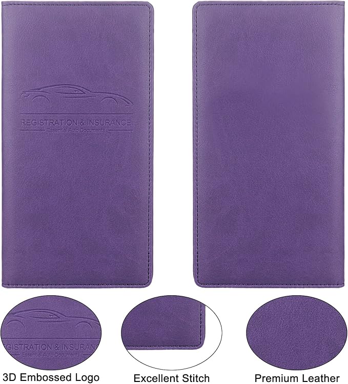 Car Registration and Insurance Holder, Premium Leather Insurance and Registration Holder,vehicle Glove Box Car Organizer, with Magnetic Shut for Cards, Driver License (Purple)