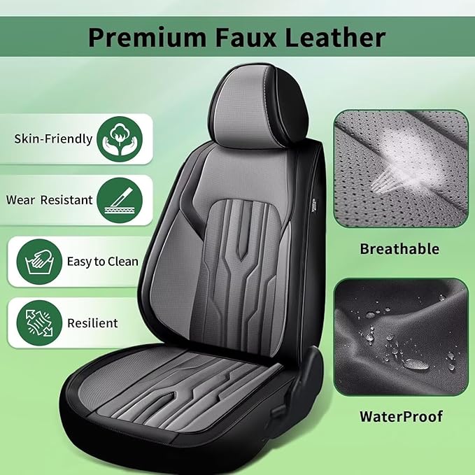 YORKNEIC Fit for Hyundai Veracruz Seat Covers 2007-2012: Leather Waterproof Car Seat Covers Anti-Slip Protector Full Set (2 Row 5 Seats, Black&Grey)