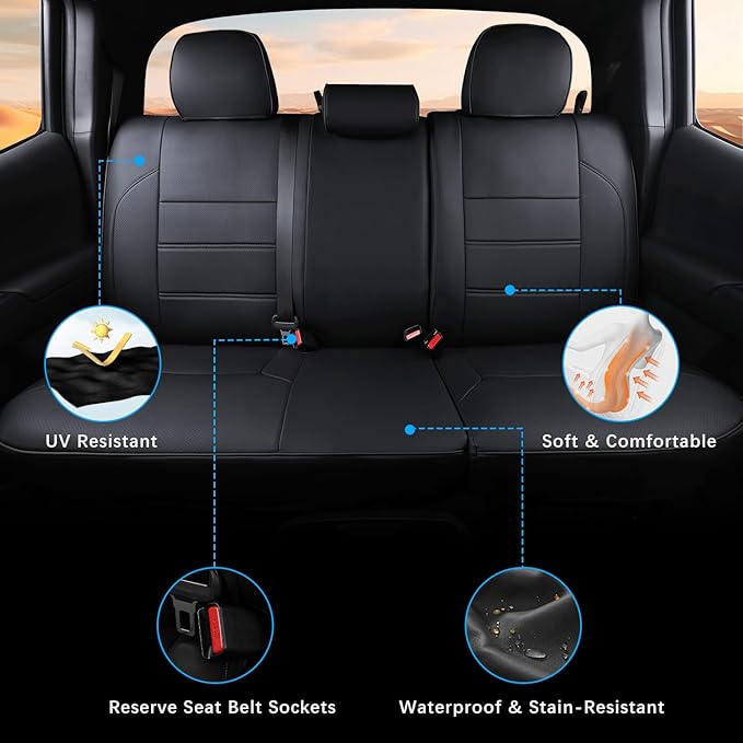 GOLYWIN Car Seat Covers Full Set for Toyota Tacoma Double & Crew Cab 2023 2022 2021 2020 2019 2018 2017 2016 Tacoma Interior Accessories Premium Faux Leather Breathable Waterproof (Pure Black)