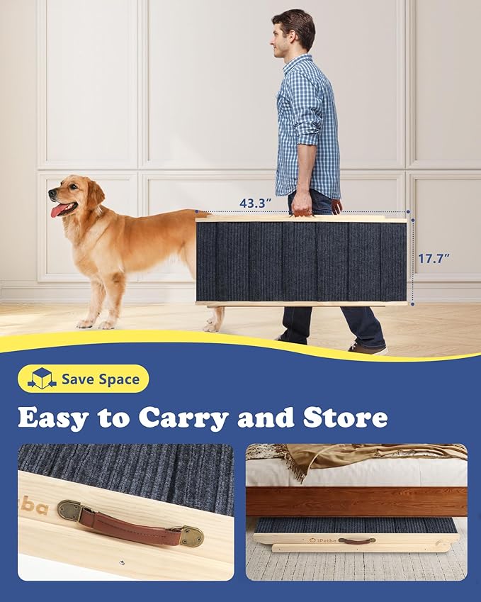 iPetba Dog Ramp for Bed & Couch for Large Dogs - Joint-Friendly, Anti-Slip, Adjustable, Extra Wide & Stable, Up to 200 lbs