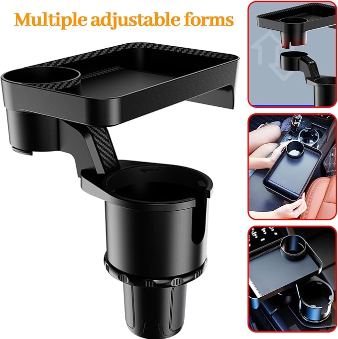 360° Rotatable Car Cup Holder Expander Tray - Adjustable Auto Food Table Desk with Anti-Slip Base, Universal Fit for Front & Back Seat, Holds Snacks, Phones, Drinks (18kg Load Capacity)