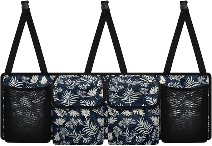 Dreaweet Palm Leaf Print Trunk Organizer for Car Women Portable Trunk Organizers for SUV with 4 Pockets Collapsible Trunk Storage Organizer Backseat Hanging Car Organizer for Sedan Truck Van