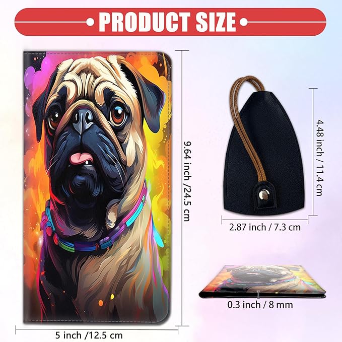 Car Document Holder with Magnetic Shut, Car Registration & Insurance Card Holder, Waterproof PU Leather Glove Box Organizer Vehicle Accessories Driver License for Women/Men, Pug Dog Pattern