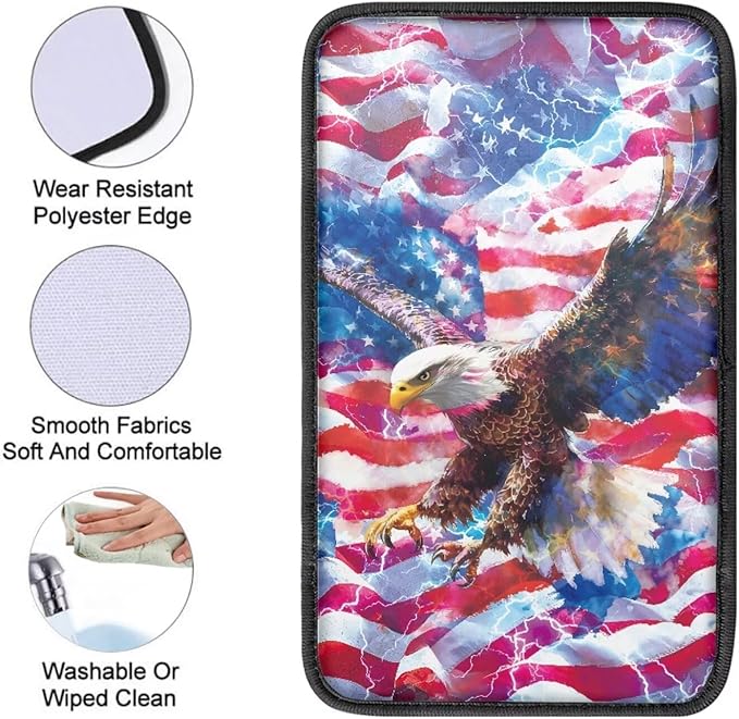 Eagle Print Armrest Cover Pad for Car American Flag Print Car Center Console Cushion Pad Universal Auto Decor for Truck Sedan SUV