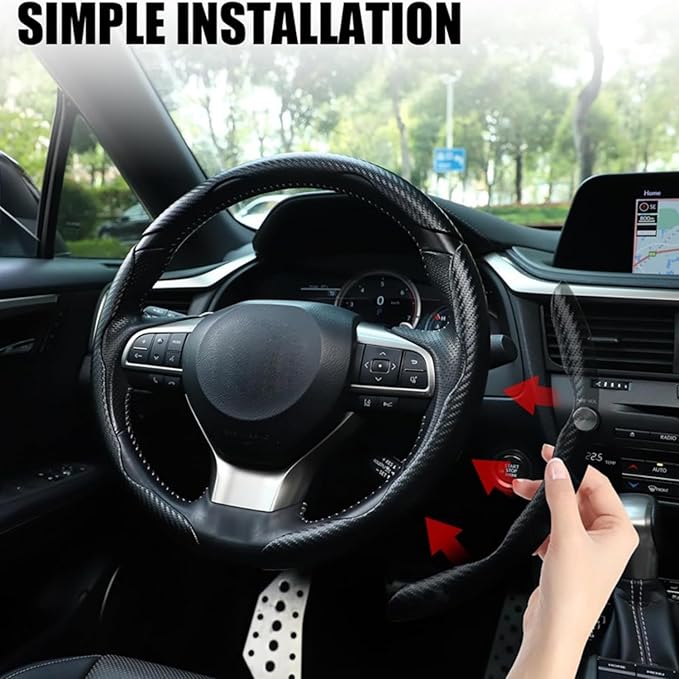 3pcs Carbon Fiber Car Steering Wheel Cover, Segmented Anti-Skid Steering Wheel Protector, Universal 99% Steering Wheel, Butterfly Steering Wheel Cover Women Men, Car Accessories Interior (Black)