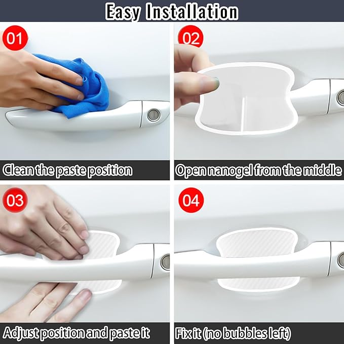 WORCAS 4Pcs Semi-Transparent Carbon Fiber Like Car Door Handle Cup Protective Sticker Auto Door Paint Guard(L)