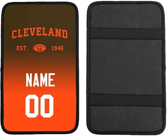 Custom Car Armrest Cover,Add Personalized Name and Number As Gifts for Loyal Football Fans,Auto Center Console Pad Car handrail Box Cushion,Fit for Most Car