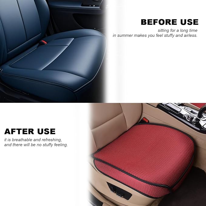 Car Front Seat Bottom Cover, Breathable Anti Slip Auto Frontseat Cushion Mat with Storage Pocket, Comfortable Vehicle Interior Chair Protection Pad, Universal for SUV Sedan Truck(Red)