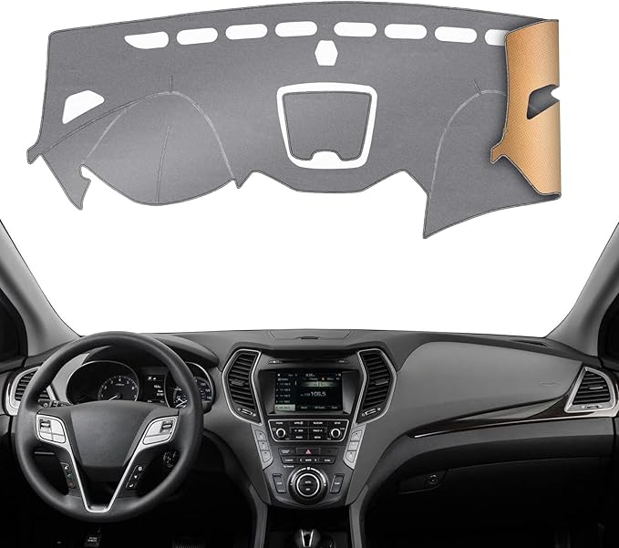 KEYOOG Dashboard Cover Dash Mat Fit for Hy-undai 2018-2013 Santa Fe,Santa Fe Sport (Without HUD Models),Car Dash Board Mat Anti-Glare Carpet,Non-Slip Pad Sunshield Protector (Grey)