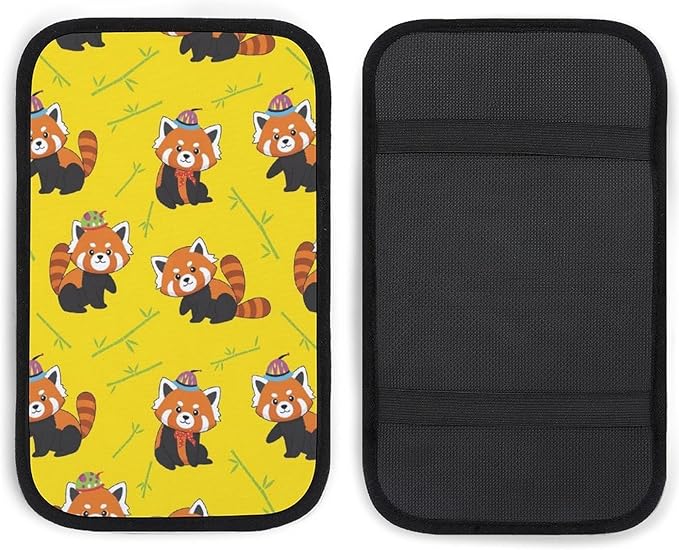 Car Armrest Cushion Soft Cover Red Panda, Tray Storage Center Console Box Pad, Protect Interior of Most Vehicles