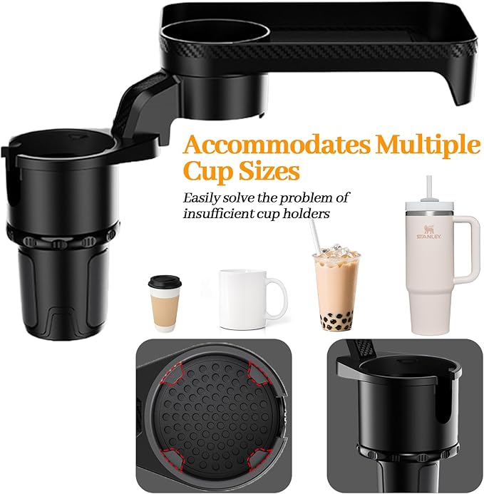 360° Rotatable Car Cup Holder Expander Tray - Adjustable Auto Food Table Desk with Anti-Slip Base, Universal Fit for Front & Back Seat, Holds Snacks, Phones, Drinks (18kg Load Capacity)