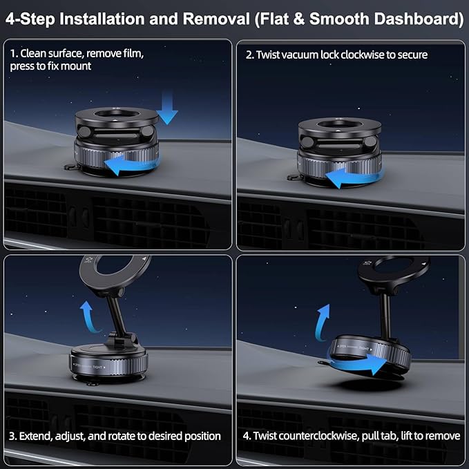 Jikasho Vacuum Magnetic Suction Phone Holder, Foldable and Retractable Hands-Free Suction Cup Phone Mount for Car/Gym/Mirror/Smooth Surface, Compatible with iPhone Android and All Smartphones (Black)