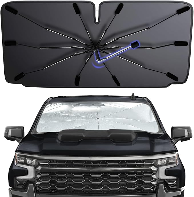 [2025 Upgraded] Windshield Sun Shade Umbrella, Foldable Car Sunshade for Trucks & SUVs with UV Protection, Heat Insulation & Automotive Interior Sun Protection for Outdoor Parking Camping (X-Large)