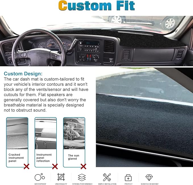 x xotic tech Dashboard Cover Mat Custom Fit Dash Board Non-Slip Carpet Pad Compatible with Chevrolet Silverado Avalanche Tahoe Suburban or GMC Sierra Yukon XL Pickup 1999-2006 (Black)