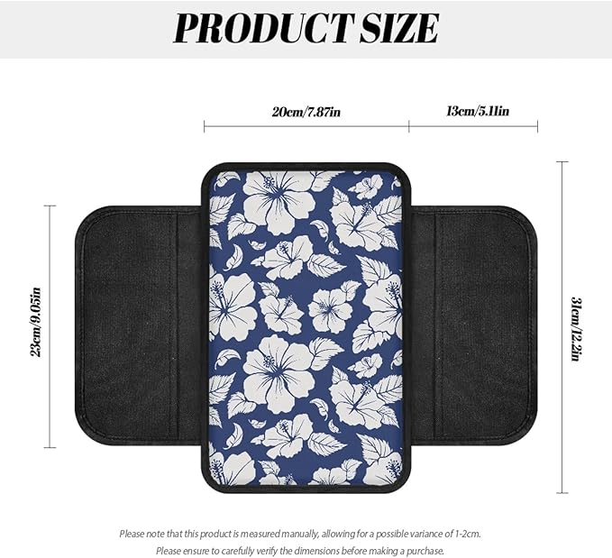 CLOHOMIN Blue Hibiscus Car Center Console Armrest Pad with 2 Pockets Fashion Auto Armrest Pad for Truck SUV Car Interior Decor Accessories Automobile Center Console Cushion Pad
