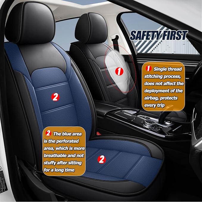 Car Seat Covers Full Set 3D Foam Back Support, 2 Front Seats Universal Fit for Most Trucks,Sedan and SUVs, Waterproof Leather Super Breathable, Storage Bags, All Season, Black + Coffee