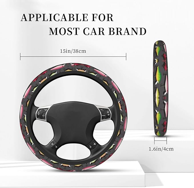 Fishing Lure Universal Fit Steering Wheel Cover for Car, Truck, and SUV, Durable Steering Wheel Protection