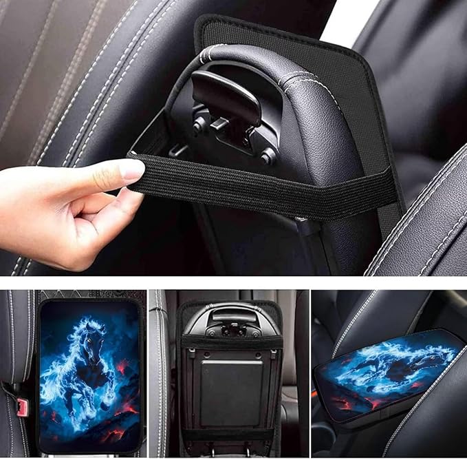 Fire Horse Print Armrest Cover Pad for Car Scratch Proof Decorative Vehicle Center Console Armrest Cover Pad Suitable for Most Vehicle Truck SUV Sedan
