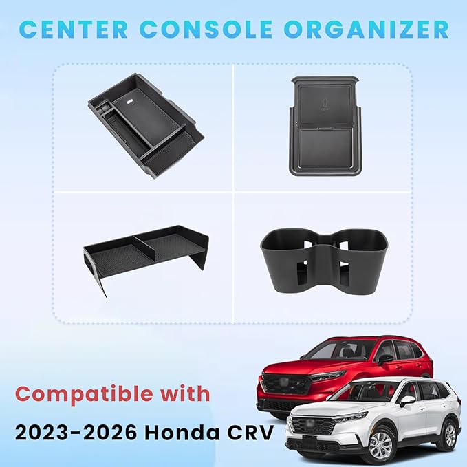 Neepiar 4PCS Center Console Organizer Compatible with 2023 2024 2025 2026 Honda CRV Secondary Box Insert Divider Armrest Storage Tray Hidden Storage Tray Cup Holder Interior Accessories