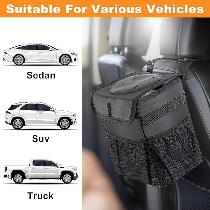GPUSFAK Car Trash Can Pack of 2 Foldable Garbage Bin Leakproof 2.3 Gallons Car Trash Bag Black