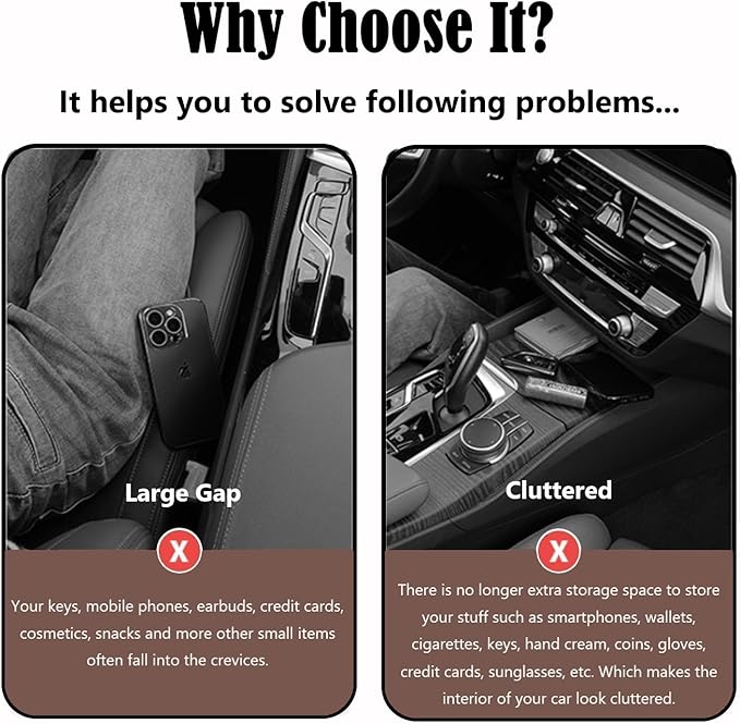 Berylins Seat Gap Storage Box for Your Car,Trucks, Auto Seat Gap Filler Organizer 2 Pack, Fill the Gap Space Between the Console and Side Seats, Universal Car Accessories Gap Storage Organizer, Brown