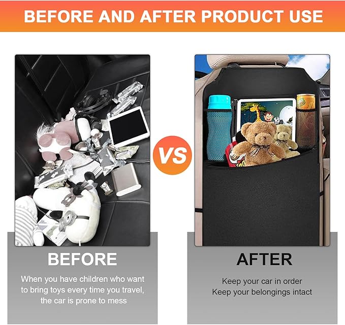 2 PCS Car Backseat Organizer, Heavy Duty Seat Back Storage Bag with Touch Screen Tablet Holder, Waterproof Kick Mats Back Seat Protector for Kids Toddlers, Car Accessories (Zipper)
