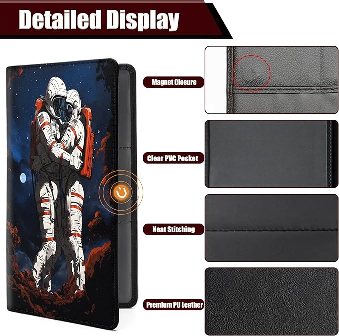 Yuxcfhjfe Car Registration and Insurance Holder, PU Leather Auto Document Holder for Men&Women, Vehicle Glove Box Compartment Organizer with Magnetic Shut for Driver's License, Astronaut Hug Pattern
