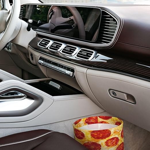 Funny Pizza Car Trash Can Garbage Cans Foldable,Cute Hanging Car Organizer and Storage Bag Leak Proof, Auto Back Seat Trash Bin Universal for Truck, SUV, Outdoor Travel