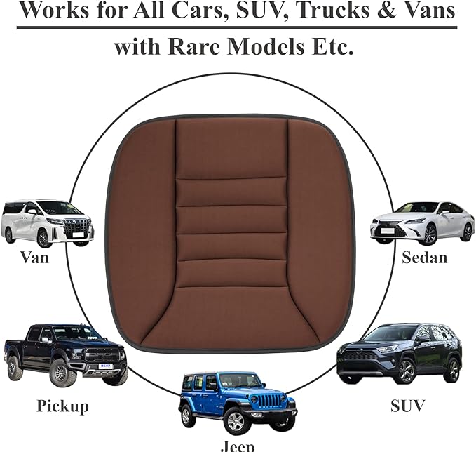 kingphenix Car Seat Cushion with 1.2inch Comfort Memory Foam, Seat Cushion for Car and Office Chair (Brown)