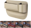 Peticehi Car Leather Cup Holder Gap Bag, No Logo Leather Car Seat Storage Box with Water Cup Holder, Car Seat Gap Filler Organizer (for Passenger seat,Beige)