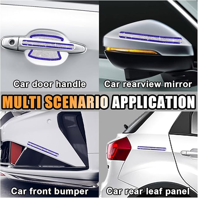 10PCS Bling Car Door Handle Anti-Scratch Sticker, Universal Car Doors Handles Protective Cover, Shiny Rhinestone Auto Decor Accessories for Women (Blue&White)